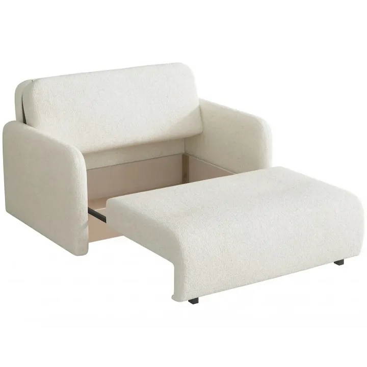Divano letto 2 posti 130x103 cm con contenitore e cuscino tessuto velo panna Reposa