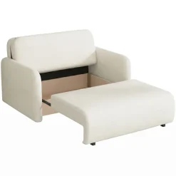Divano letto 2 posti 130x103 cm con contenitore e cuscino tessuto bouclé beige chiaro Reposa