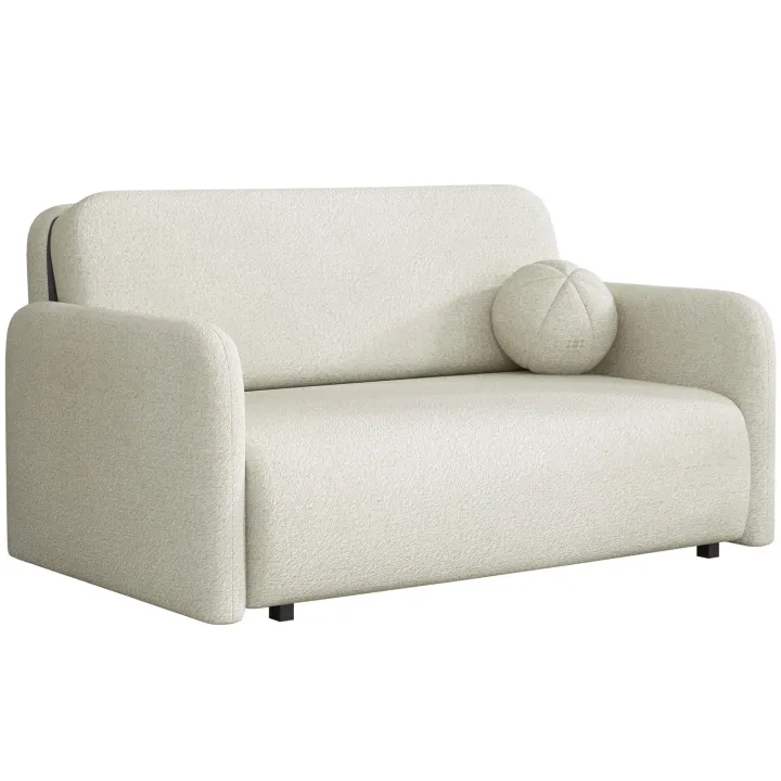 Divano letto 2 posti 150x103 cm con contenitore e cuscino tessuto bouclé beige chiaro Reposa