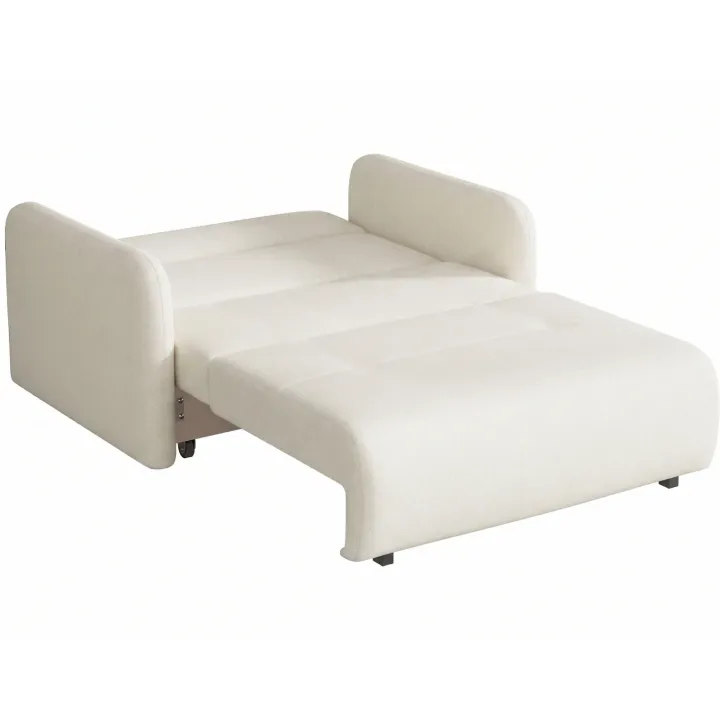 Divano letto 2 posti 150x103 cm con contenitore e cuscino tessuto bouclé beige chiaro Reposa
