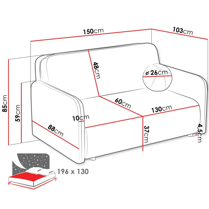 Divano letto 2 posti 150x103 cm con contenitore e cuscino tessuto bouclé beige chiaro Reposa