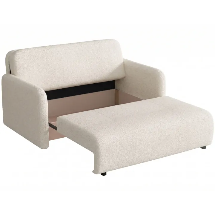 Divano letto 3 posti 170x103 cm con contenitore e cuscino tessuto bouclé beige chiaro Reposa