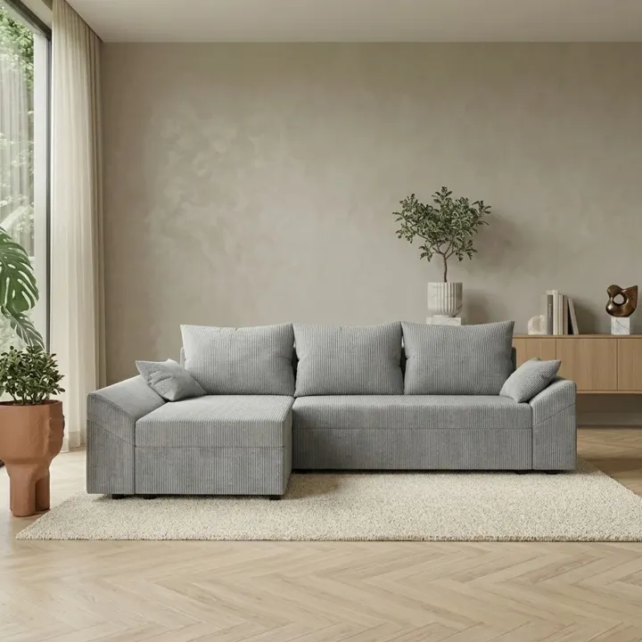 Divano letto 3 posti 240x140cm matrimoniale angolare reversibile velluto a coste grigio Appia