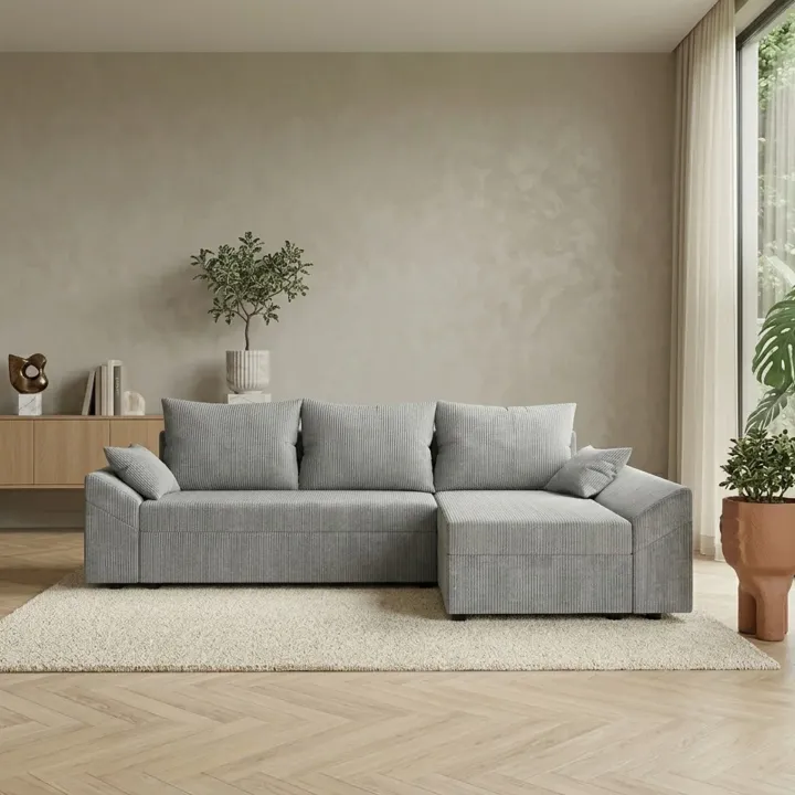 Divano letto 3 posti 240x140cm matrimoniale angolare reversibile velluto a coste grigio Appia