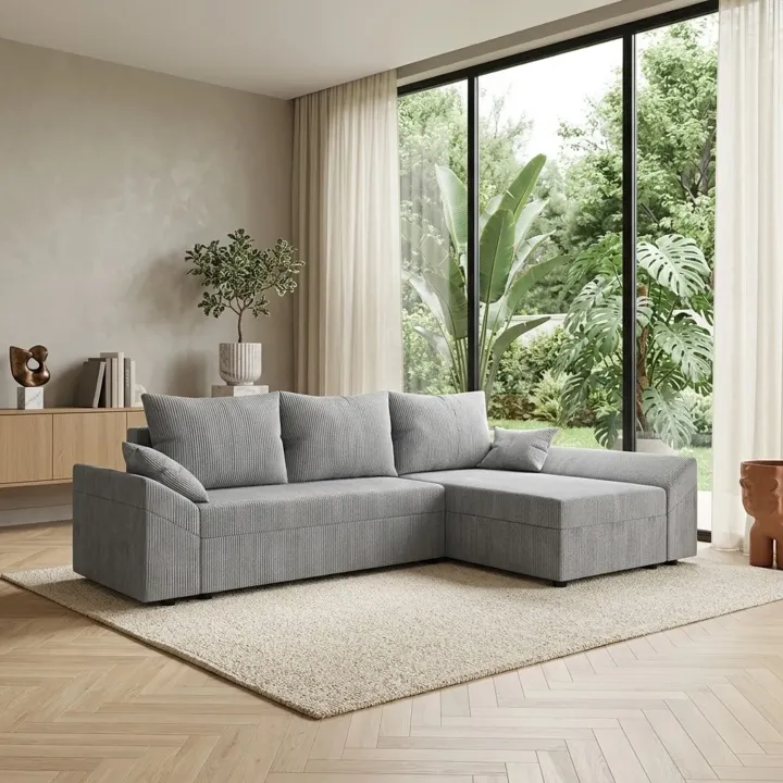 Divano letto 3 posti 240x140cm matrimoniale angolare reversibile velluto a coste grigio Appia