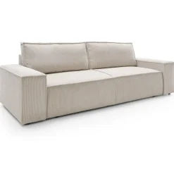 Divano letto 3 posti 257x106cm velluto a coste beige Snuggle