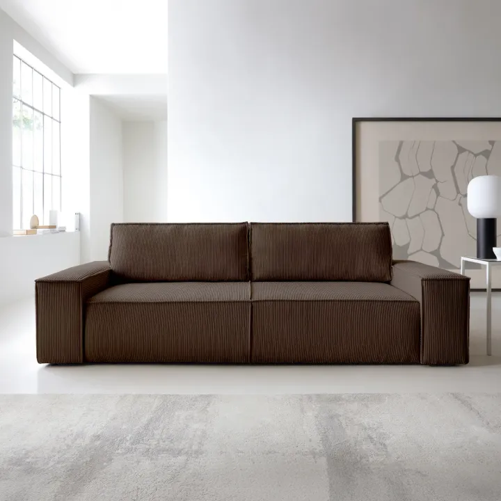 Divano letto 3 posti 257x106cm velluto a coste marrone Snuggle