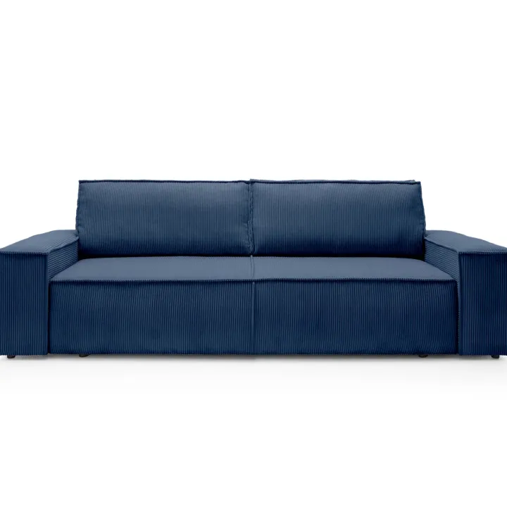 Divano letto 3 posti 257x106cm velluto a coste blu Snuggle