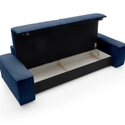 Divano letto 3 posti 257x106cm velluto a coste blu Snuggle
