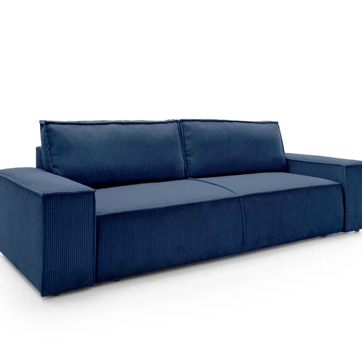 Divano letto 3 posti 257x106cm velluto a coste blu Snuggle