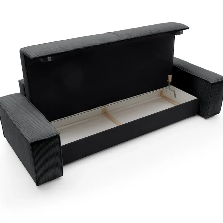 Divano letto 3 posti 257x106cm velluto a coste antracite Snuggle