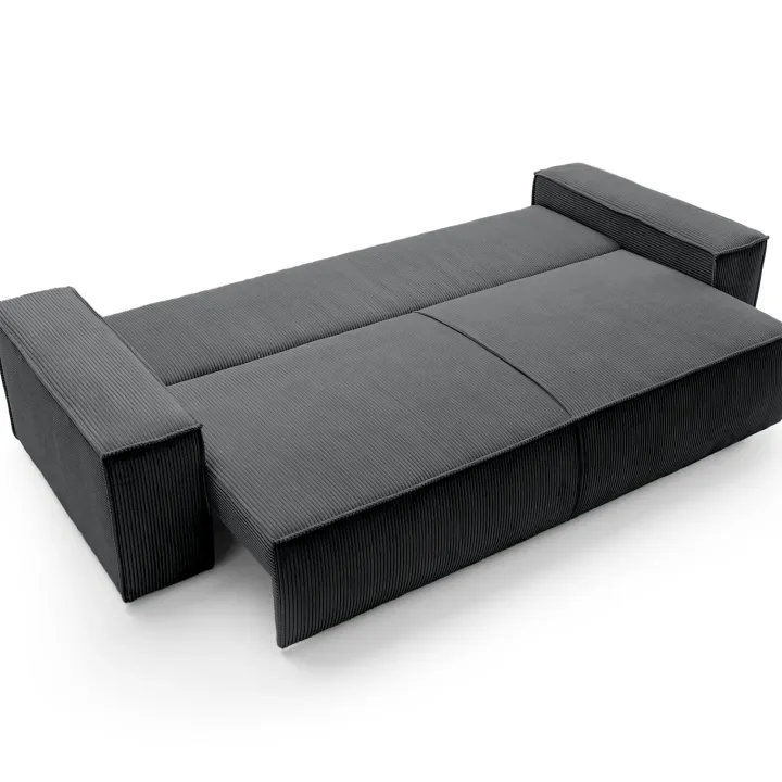 Divano letto 3 posti 257x106cm velluto a coste antracite Snuggle