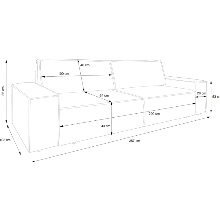 Divano letto 3 posti 257x106cm velluto a coste antracite Snuggle