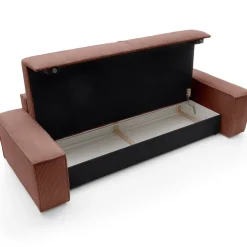 Divano letto 3 posti 257x106cm velluto a coste rosa Snuggle