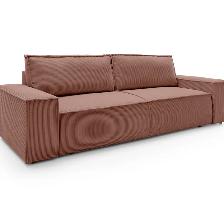 Divano letto 3 posti 257x106cm velluto a coste rosa Snuggle