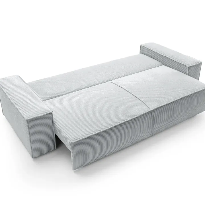 Divano letto 3 posti 257x106cm velluto a coste grigio chiaro Snuggle