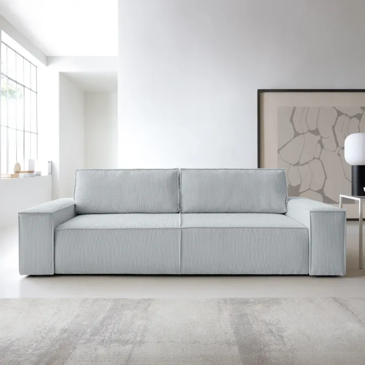 Divano letto 3 posti 257x106cm velluto a coste grigio chiaro Snuggle