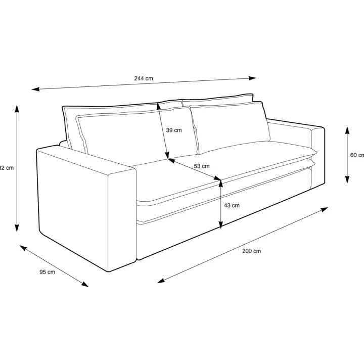Divano letto 3 posti 244x95cm velluto a coste tortora Restful