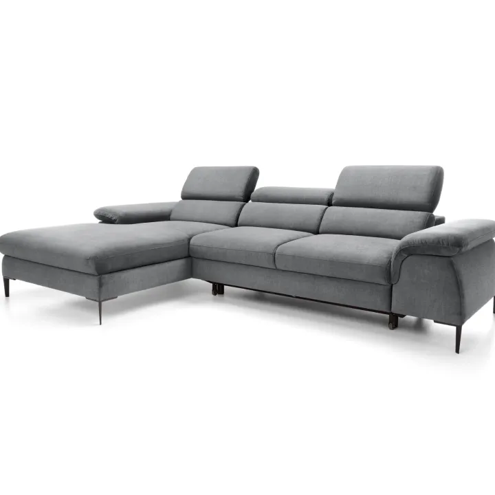Divano letto regolabile angolare sinistra 4 posti 288x182cm tessuto grigio chiaro Loungey