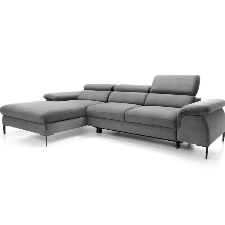 Divano letto regolabile angolare sinistra 4 posti 288x182cm tessuto grigio chiaro Loungey
