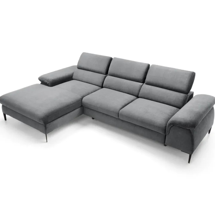 Divano letto regolabile angolare sinistra 4 posti 288x182cm tessuto grigio chiaro Loungey