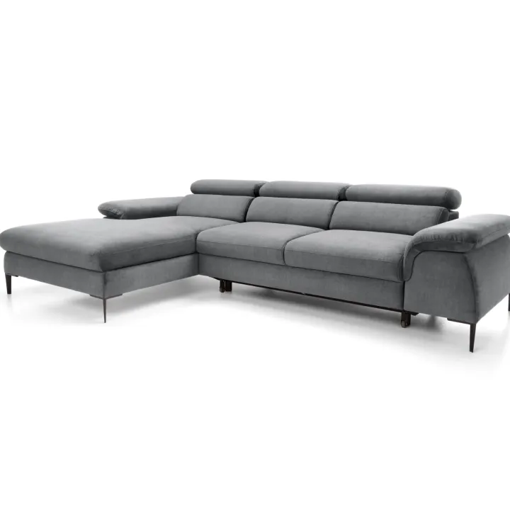 Divano letto regolabile angolare sinistra 4 posti 288x182cm tessuto grigio chiaro Loungey