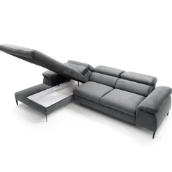 Divano letto regolabile angolare sinistra 4 posti 288x182cm tessuto grigio chiaro Loungey
