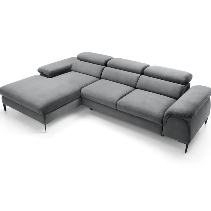 Divano letto regolabile angolare sinistra 4 posti 288x182cm tessuto grigio chiaro Loungey