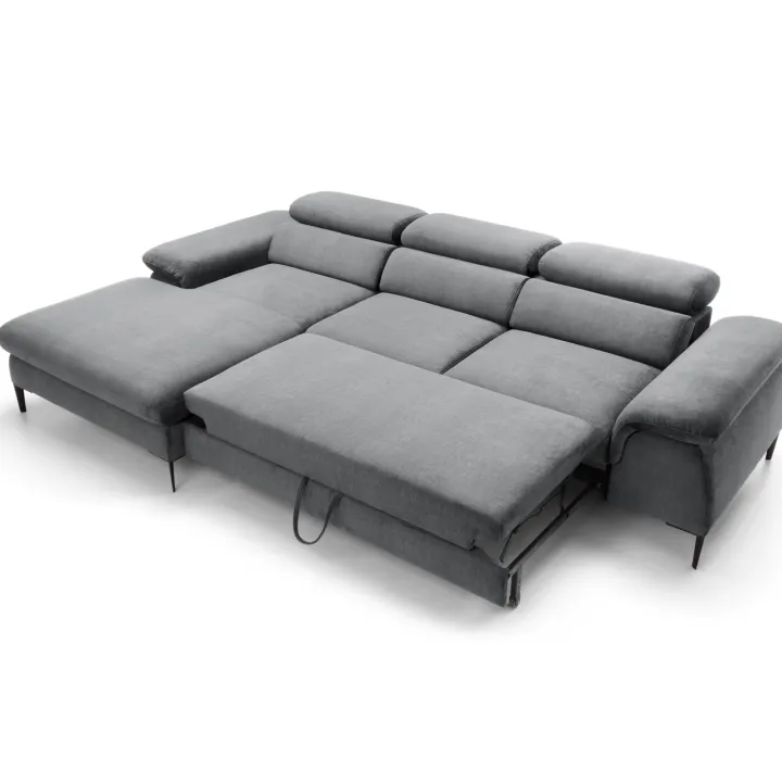 Divano letto regolabile angolare sinistra 4 posti 288x182cm tessuto grigio chiaro Loungey