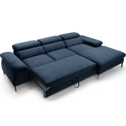 Divano letto regolabile angolare destra 4 posti 288x182cm tessuto blu Loungey