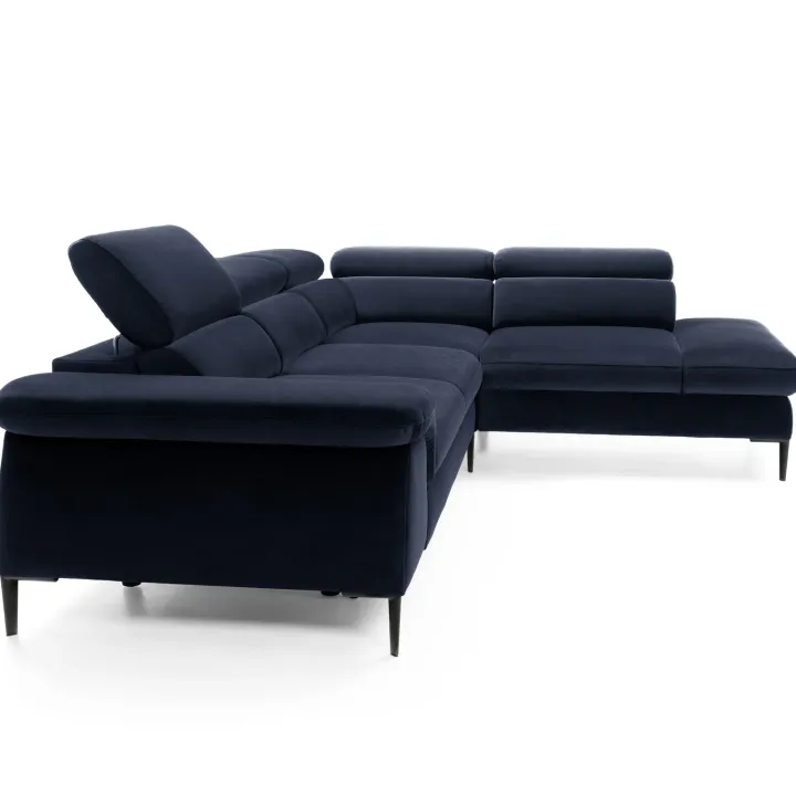 Divano letto regolabile angolare destra 5 posti 280x214cm tessuto blu Snuggity