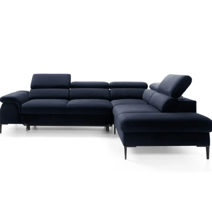 Divano letto regolabile angolare destra 5 posti 280x214cm tessuto blu Snuggity