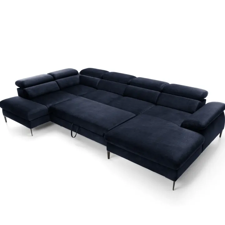 Divano letto regolabile angolare sinistro 5 posti 353x214cm tessuto blu Calmora