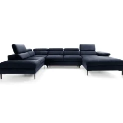 Divano letto regolabile angolare sinistro 5 posti 353x214cm tessuto blu Calmora