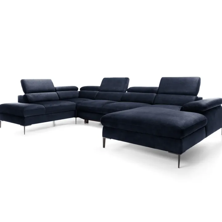 Divano letto regolabile angolare sinistro 5 posti 353x214cm tessuto blu Calmora