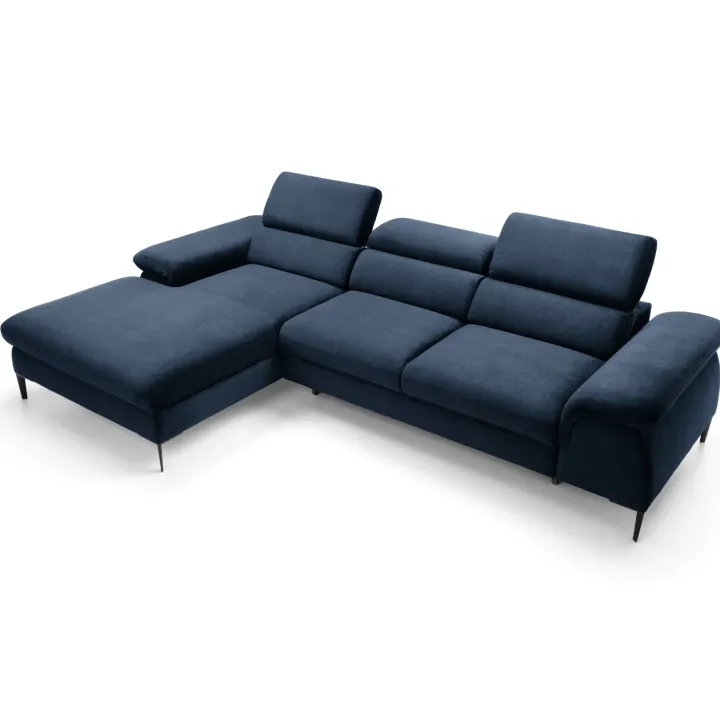 Divano letto regolabile angolare sinistra 4 posti 288x182cm tessuto blu Loungey