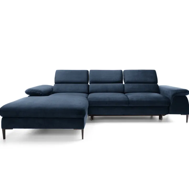 Divano letto regolabile angolare sinistra 4 posti 288x182cm tessuto blu Loungey