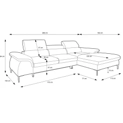 Divano letto regolabile angolare sinistra 4 posti 288x182cm tessuto blu Loungey