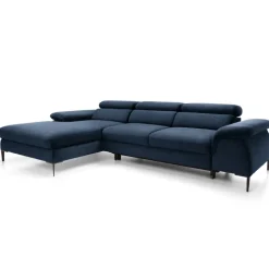 Divano letto regolabile angolare sinistra 4 posti 288x182cm tessuto blu Loungey