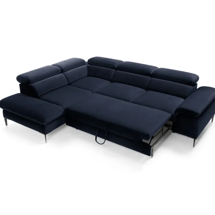 Divano letto regolabile angolare sinistra 5 posti 280x214cm tessuto blu Snuggity