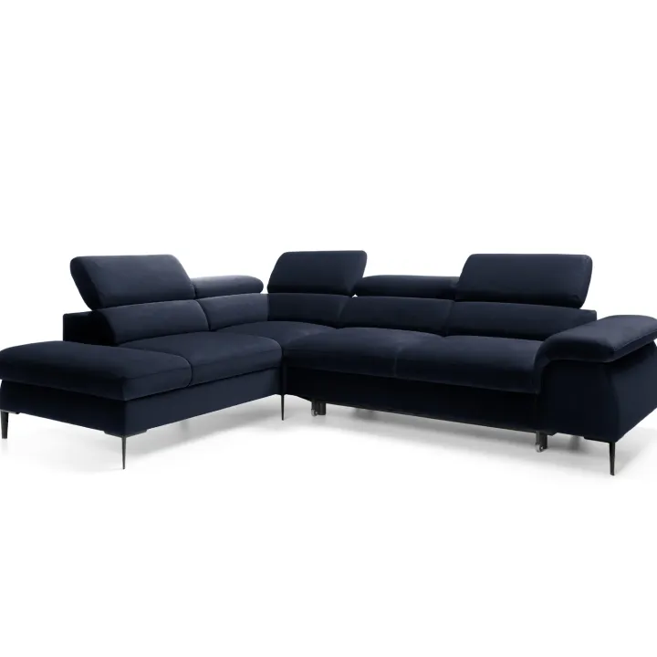 Divano letto regolabile angolare sinistra 5 posti 280x214cm tessuto blu Snuggity