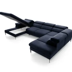 Divano letto regolabile angolare destro 5 posti 353x214cm tessuto blu Calmora