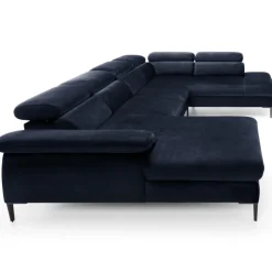 Divano letto regolabile angolare destro 5 posti 353x214cm tessuto blu Calmora