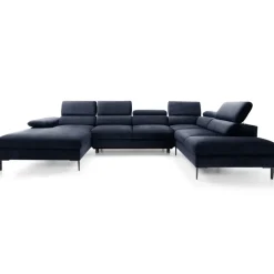 Divano letto regolabile angolare destro 5 posti 353x214cm tessuto blu Calmora