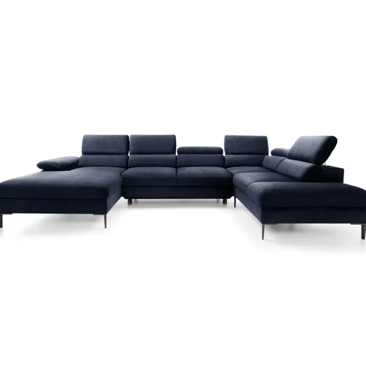 Divano letto regolabile angolare destro 5 posti 353x214cm tessuto blu Calmora