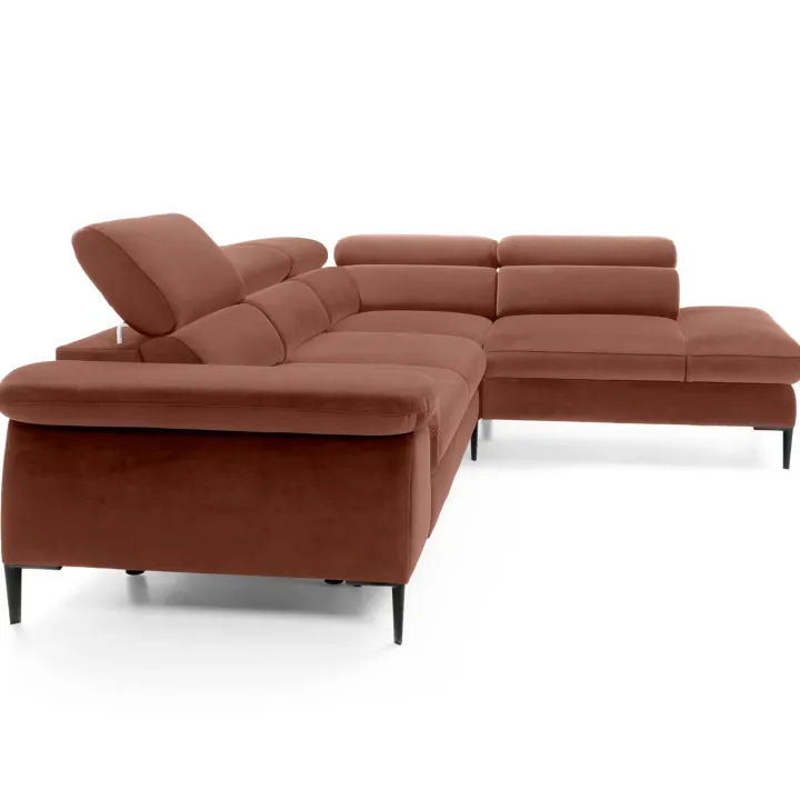 Divano letto regolabile angolare destra 5 posti 280x214cm tessuto arancio corallo Snuggity