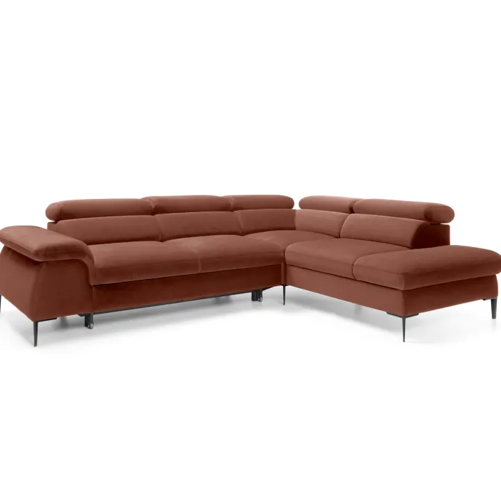 Divano letto regolabile angolare destra 5 posti 280x214cm tessuto arancio corallo Snuggity
