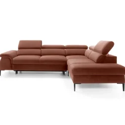 Divano letto regolabile angolare destra 5 posti 280x214cm tessuto arancio corallo Snuggity