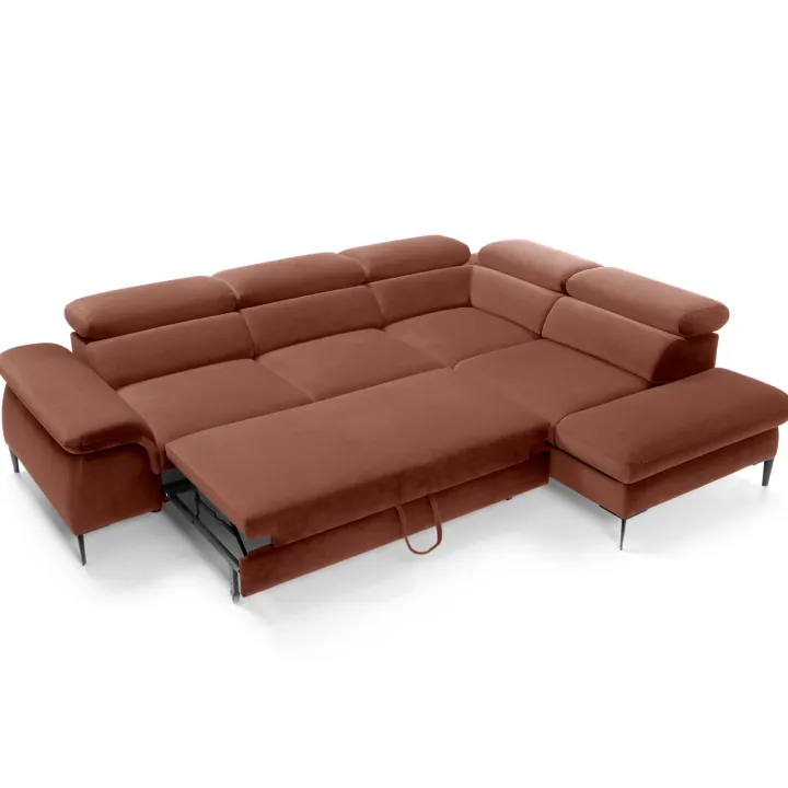 Divano letto regolabile angolare destra 5 posti 280x214cm tessuto arancio corallo Snuggity