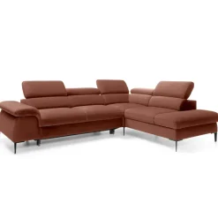 Divano letto regolabile angolare destra 5 posti 280x214cm tessuto arancio corallo Snuggity